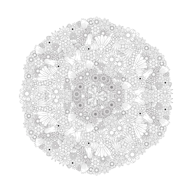 Vector floral coloring book page interior. adult coloring page. black and white coloring page.