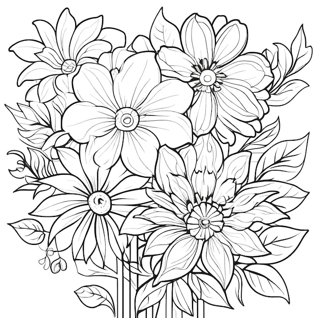 Floral coloring book pages for children and adults line art