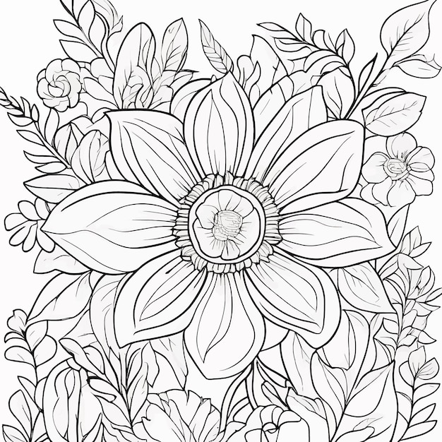 Floral coloring book pages for children and adults line art