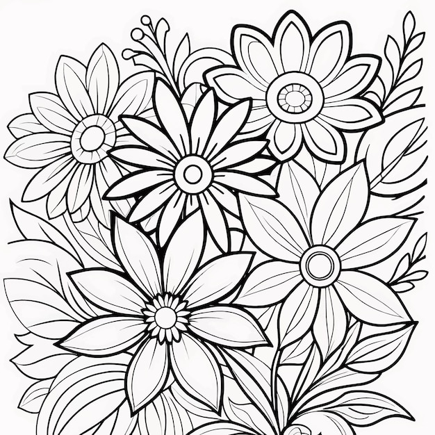 Floral coloring book pages for children and adults