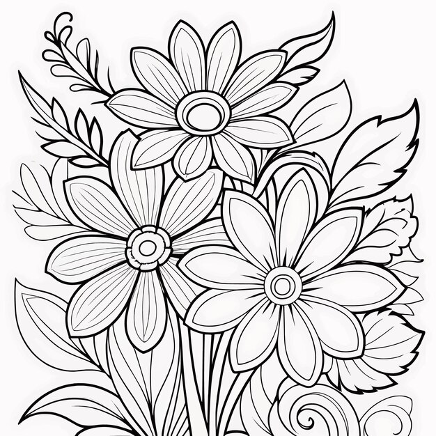 Floral coloring book pages for children and adults