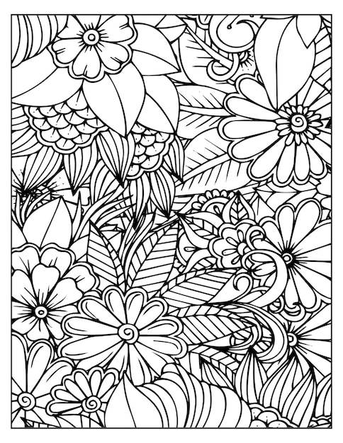 Floral coloring pattern page KDP