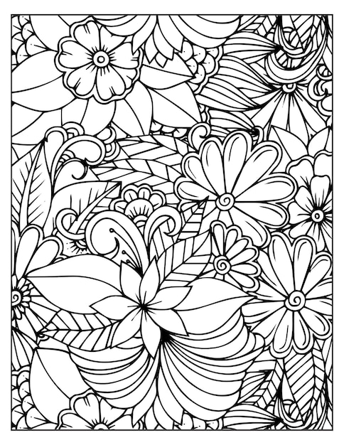 Floral coloring pattern page KDP