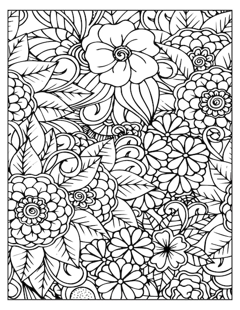 Vector floral coloring pattern page kdp