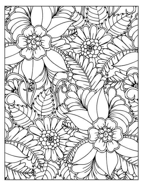 Floral coloring pattern page KDP