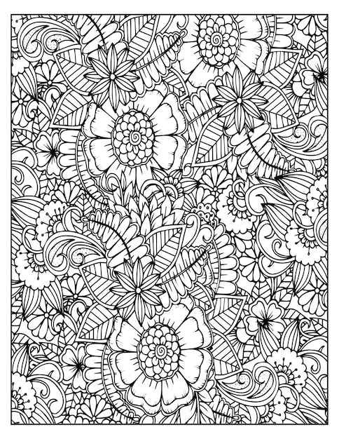 Floral coloring pattern page kdp