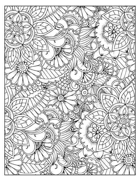 Floral coloring pattern page KDP