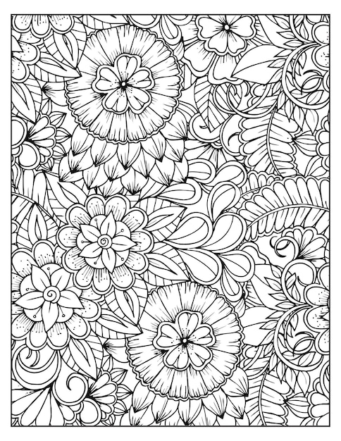 Floral coloring pattern page KDP