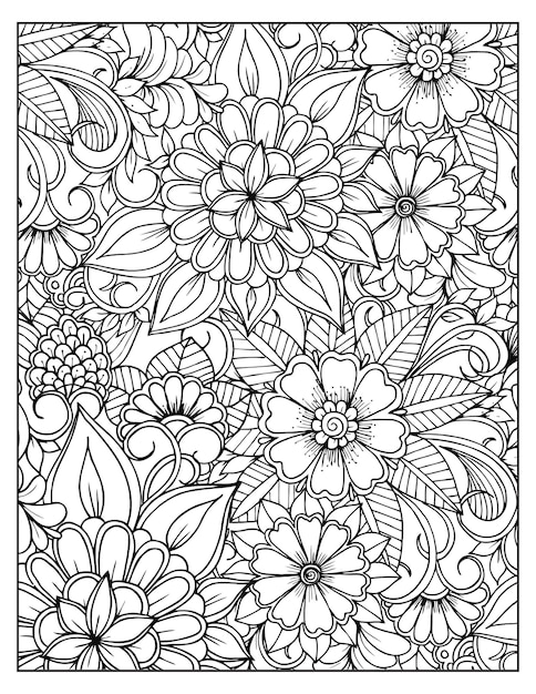 Floral coloring pattern page KDP