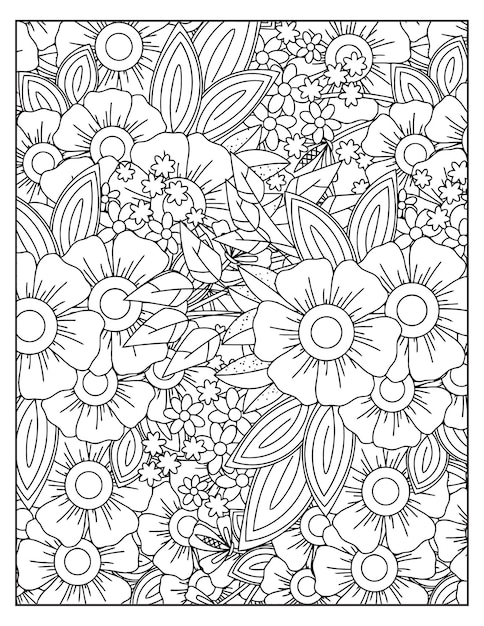 Vector floral coloring pattern page kdp