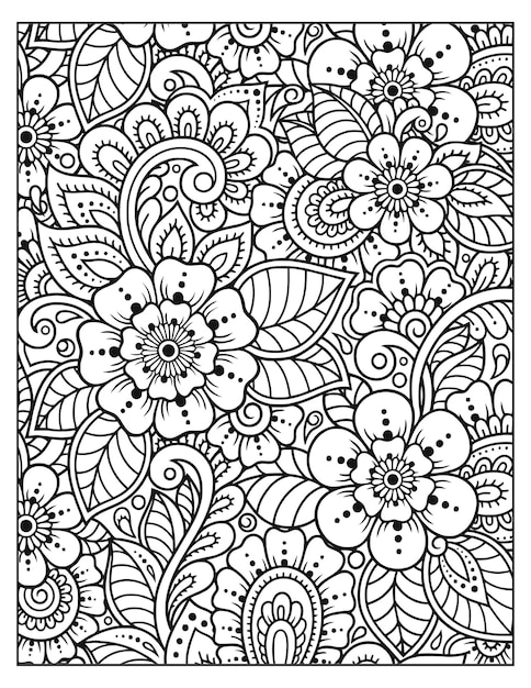 Vector floral coloring pattern page kdp