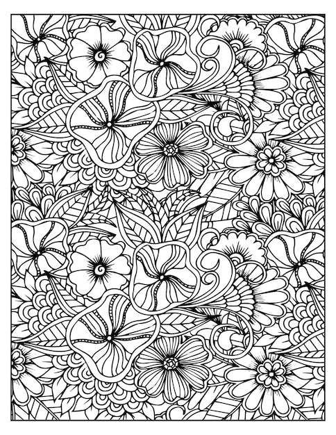 Floral coloring pattern page KDP