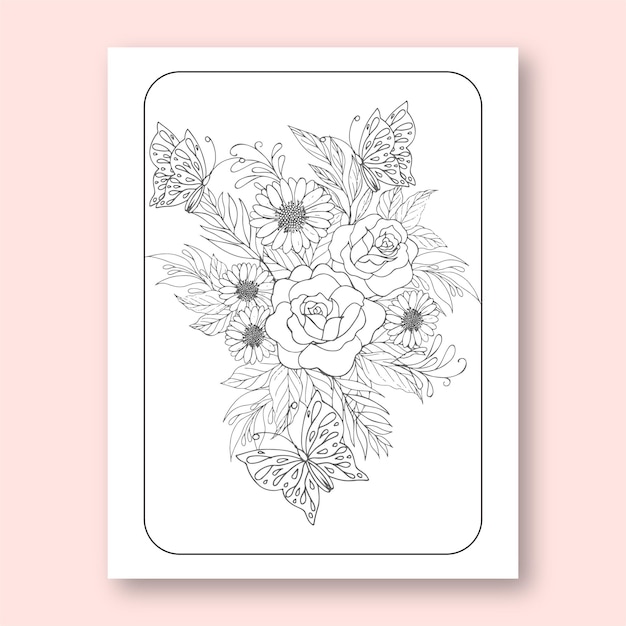 Floral colring page for adult and child