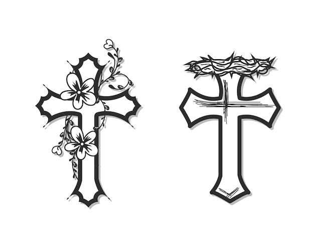 Vettore silhouette a croce floreale