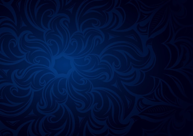 Vector floral dark blue gradient wallpaper with stylized flowers and foliage patterns dark background