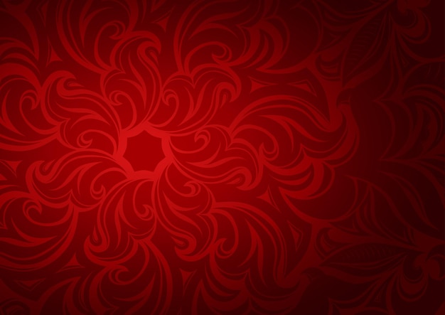 Vector floral dark red gradient wallpaper with stylized flowers and foliage patterns dark background