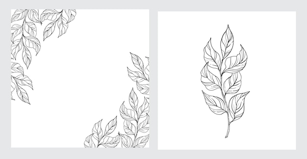 Floral decor of handdrawn twigs with leaves