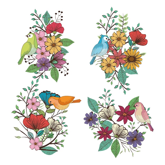 Цветочный орнамент и птицы vintage стиль векторной иллюстрации дизайн