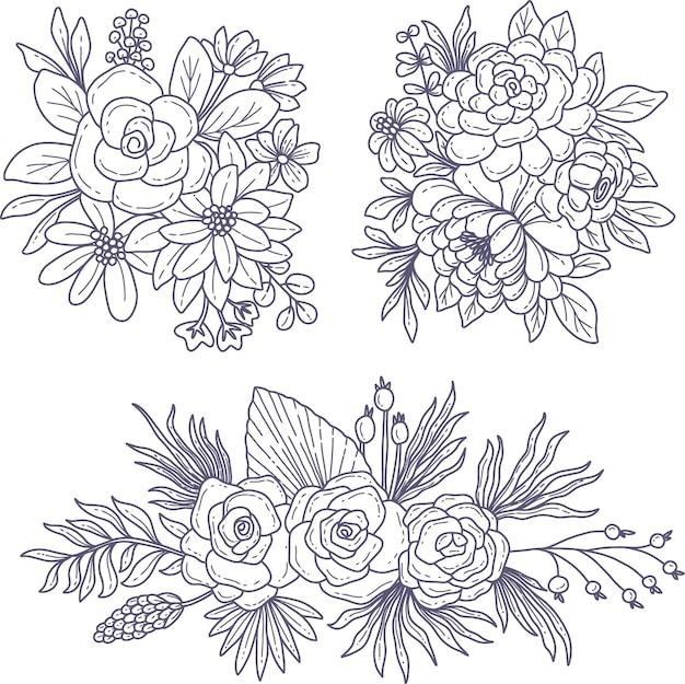 Vettore elemento di design per decorazioni floreali in doodle line art vector illustration