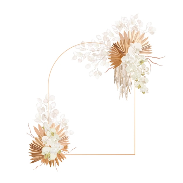 Premium Vector Floral decoration vector frame Dried lunaria orchid