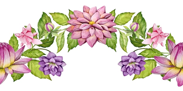 Floral decoration with dahlia flower vector watercolor illustration.