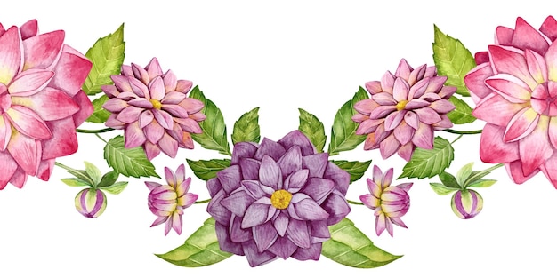 Floral decoration with dahlia flower vector watercolor illustration.