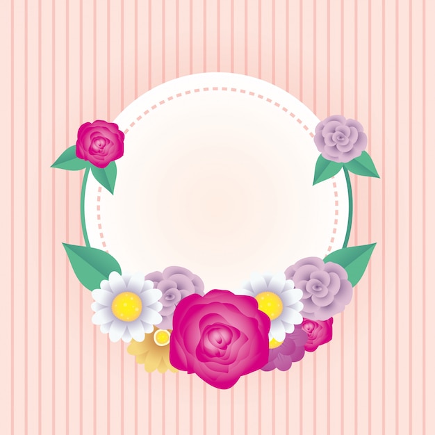 Floral decorative card template with circle frame