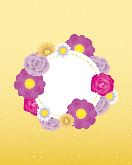 Floral decorative card template with circle frame