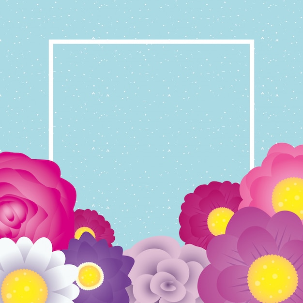 Floral decorative card template with square frame