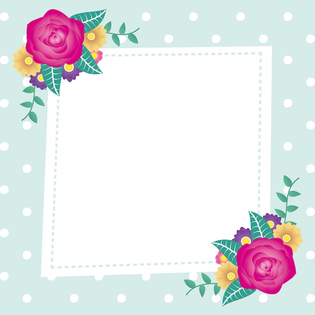 Floral decorative card template with square frame