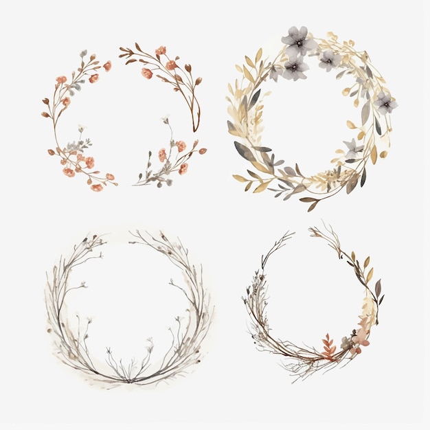 꽃 장식 디자인 빈티지 일러스트레이션 수채화 꽃 잎 프레임 자연 결혼식 경계