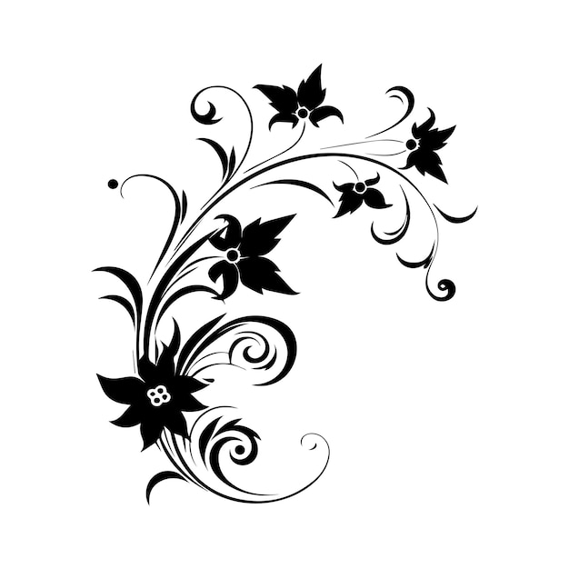 Floral decorative element Black branch Vector illustration isolated on white background