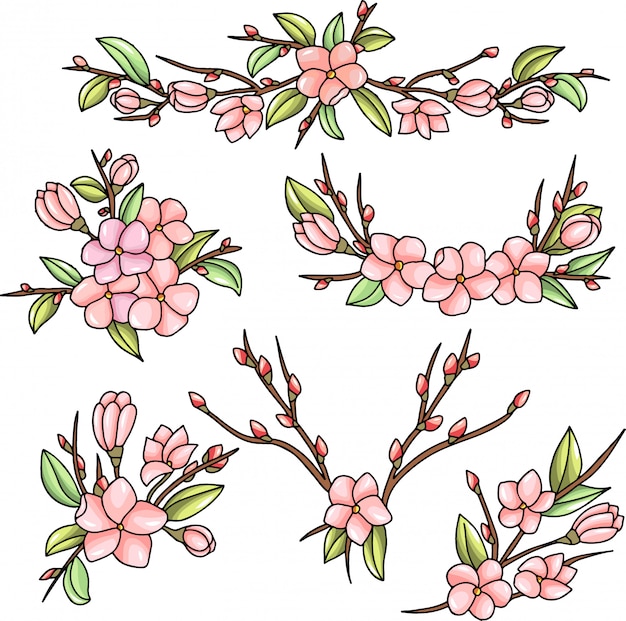 Vector floral decorative ornaments with blooming flowers