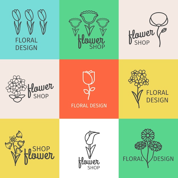 Floral design line logo