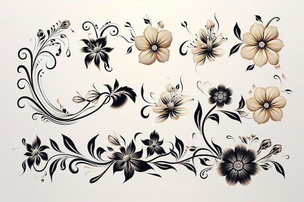 Floral Design Vector lijntekeningen illustratie rococo behang art nouveau achtergrondpatroon