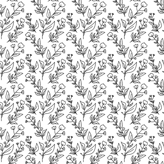 Floral doodle geometric pattern seamless black and white