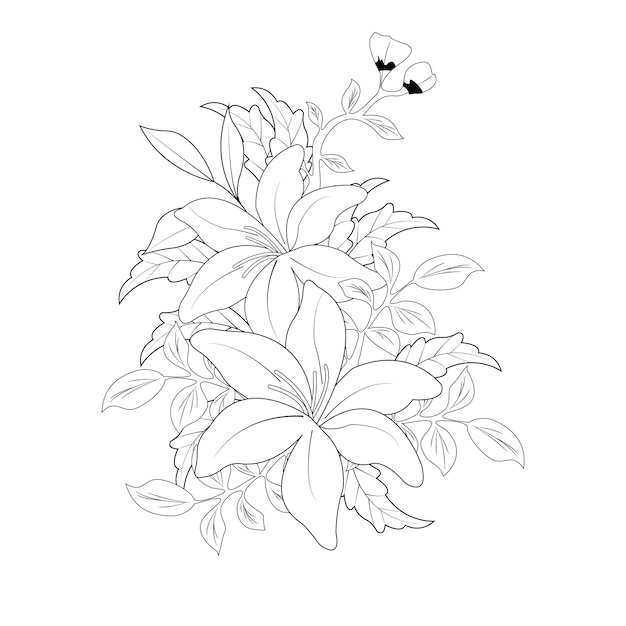 Floral drawing and sketch with lineart vector in illustration graphic design
