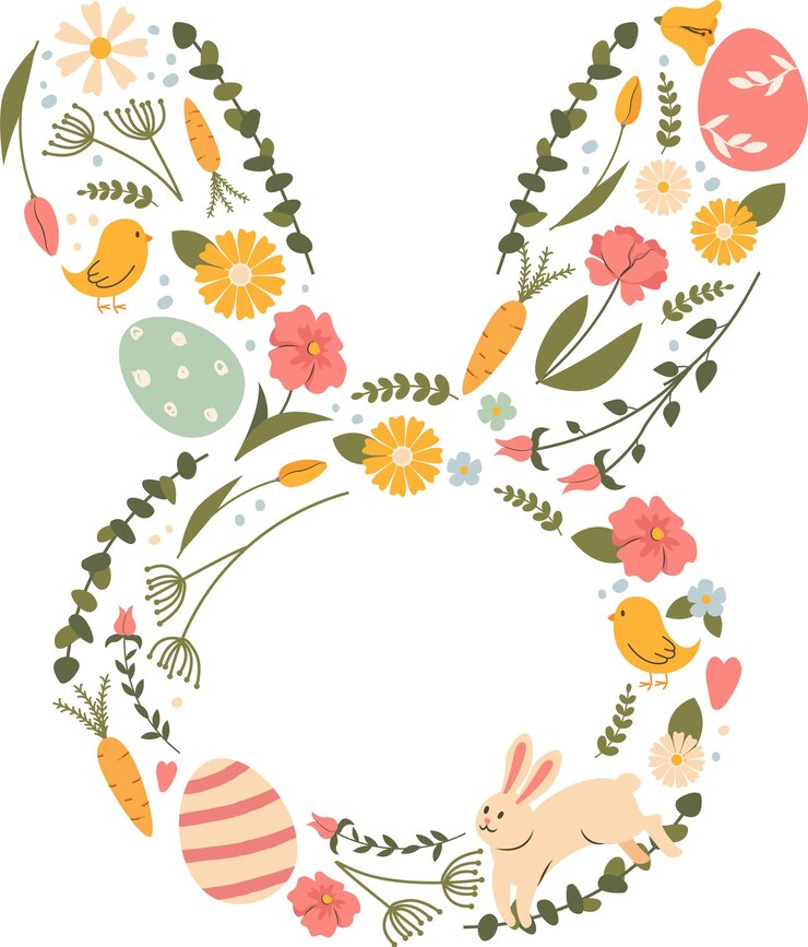 Vector イースター・バニーの花のフレームと卵