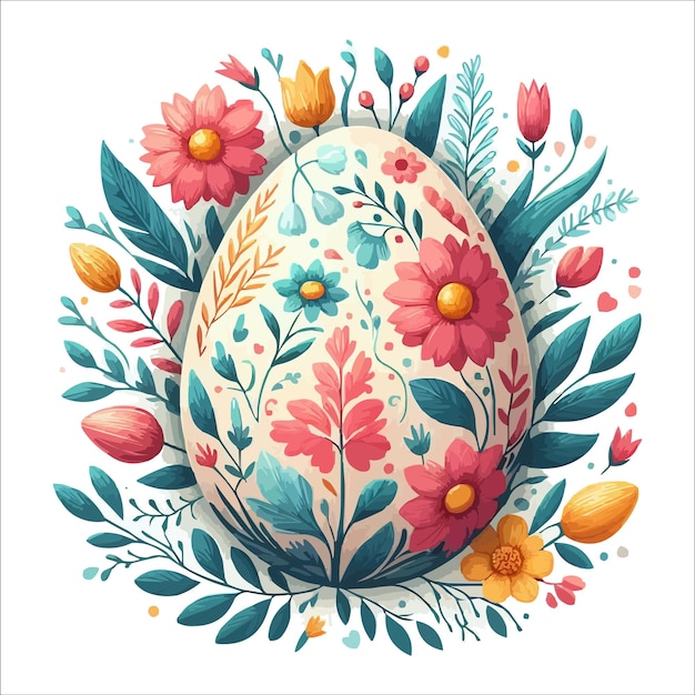 Викторная иллюстрация цветочного пасхального яйца, изолированная на белом фоне