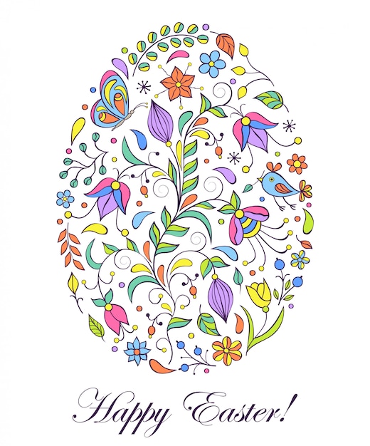 Floral easter egg on white background