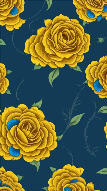 Floral Elegance Navy and Yellow Roses Patterned Wallpaper