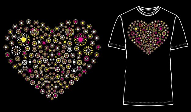 Vector floral element amid heart shape for tshirt design