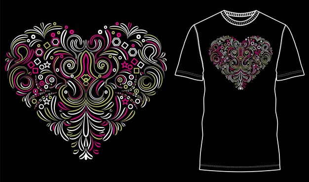 Vector floral element amid heart shape for tshirt design