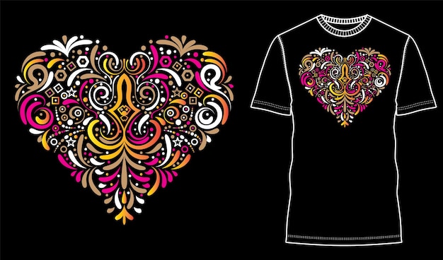 Floral element amid heart shape for tshirt design