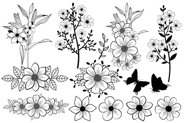 Floral elementen, bloemen elementen instellen grafische vector