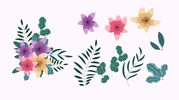 floral elements collection isolated flowers vines design elements