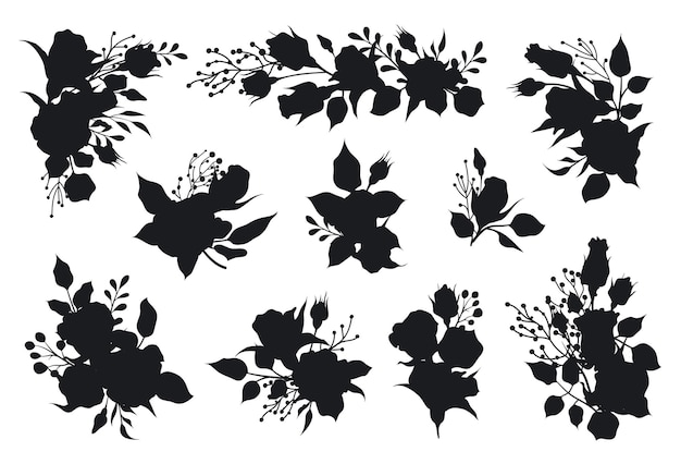 Floral elements your composition isolated Vectors Silhouettes