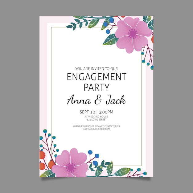 Vector floral engagement invitation template