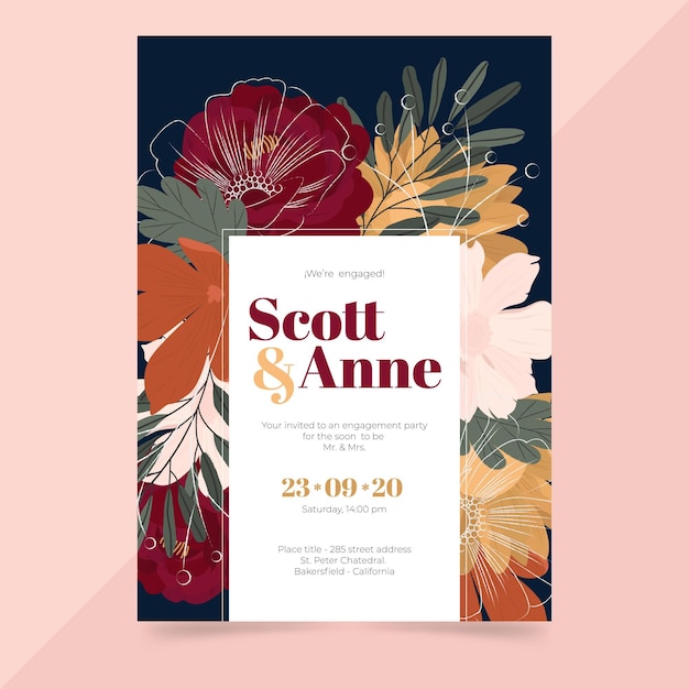 Vector floral engagement invitation template