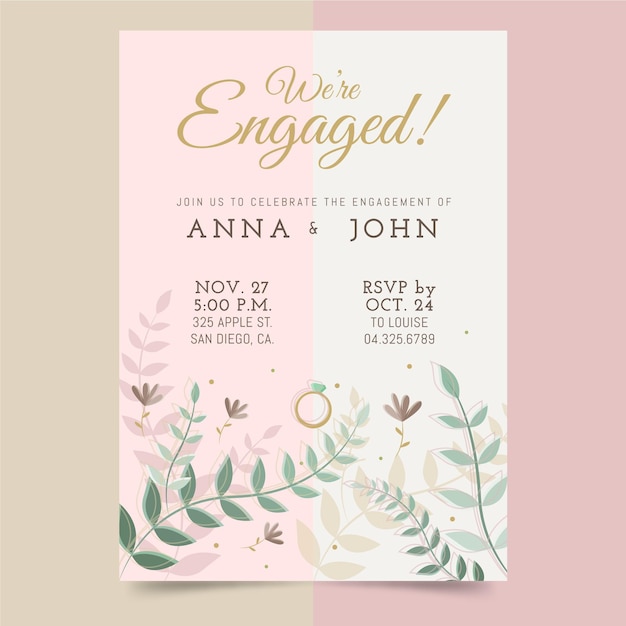 Vector floral engagement invitation template